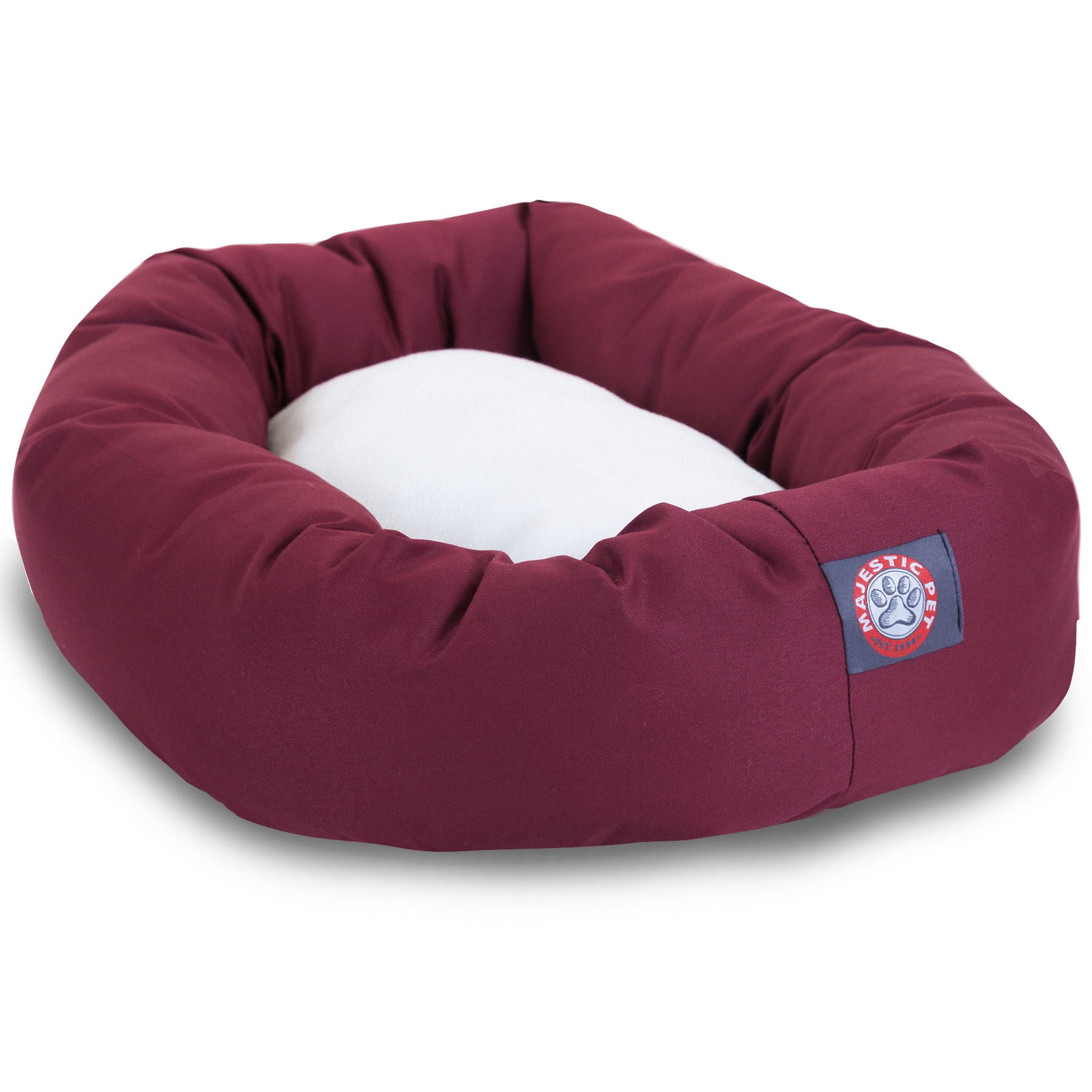 Majestic Pet Sherpa Poly/Cotton Bagel Pet Bed for Dogs, Calming Dog Bed Washable, Large, Burgundy