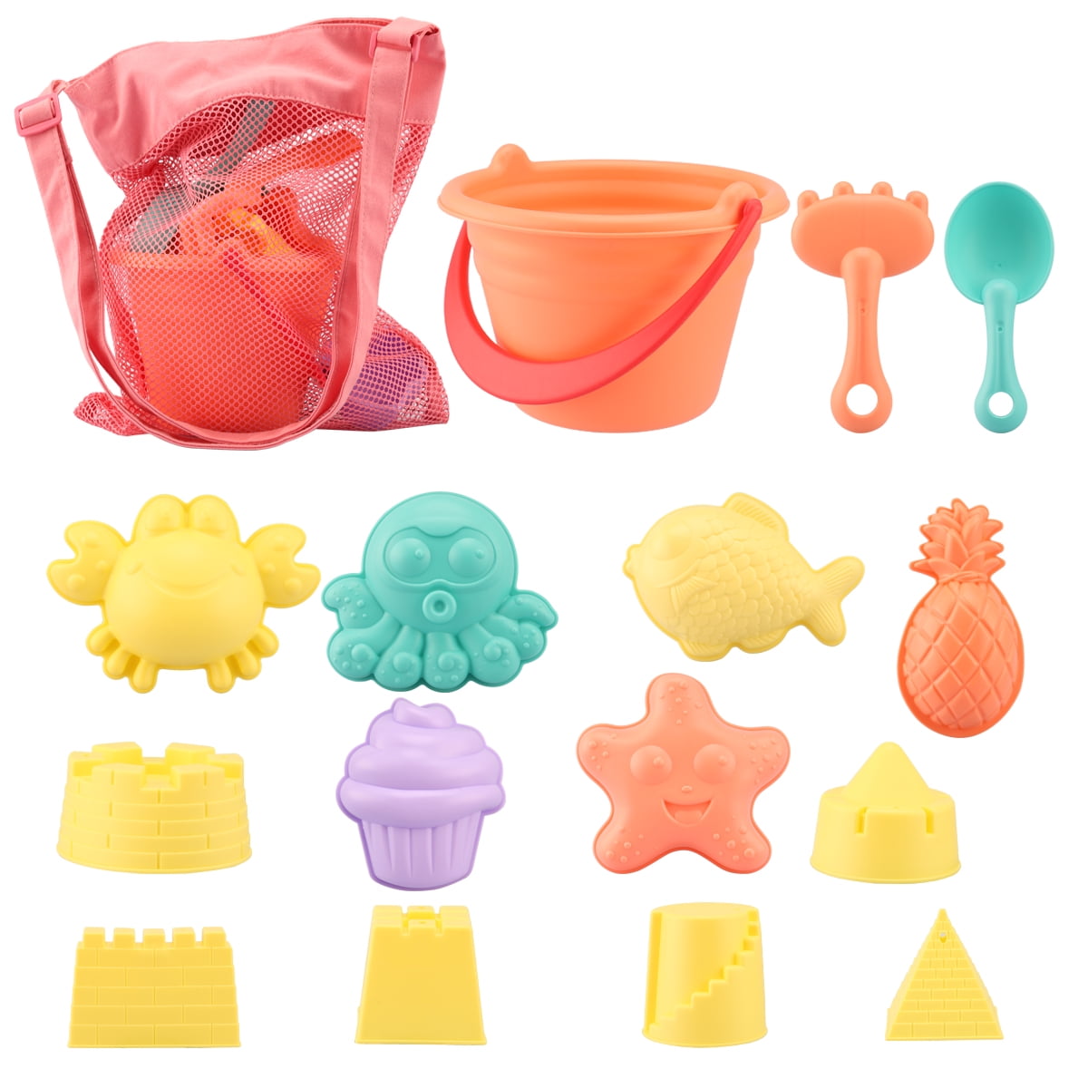 LiveGo 15pc Beach Toys and Sand Toys Set for Kids Baby Bath Toys