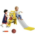 thumbnail image 1 of Qaba 3 in 1 Toddler Slide for Indoor with Basketball Hoop, Climber, Yellow, 1 of 10