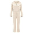 thumbnail image 3 of CILENON Lounge Sets for Women Women Two Piece Outfits Sweatsuit Set Quarter Zip Oversized Sweatshirt Wide Leg Sweatpant Fall Set Tracksuit Women Two Piece Outfits Sets Women Outfits (Beige,XL), 3 of 5