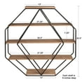 thumbnail image 3 of Kate and Laurel Lintz Large Octagon Shaped Floating Wood Book Shelves for Decorative Wall Display, Black Metal Frame with Rustic Brown Shelves, 3 of 5