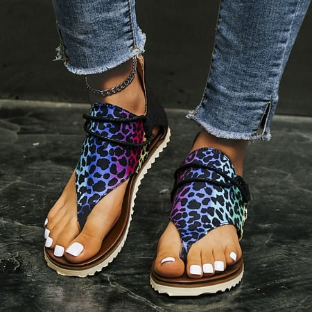 

Wavsuf Sandals for Women Leopard Wide Casual Summer Purple Sandals Shoes Size 5.5
