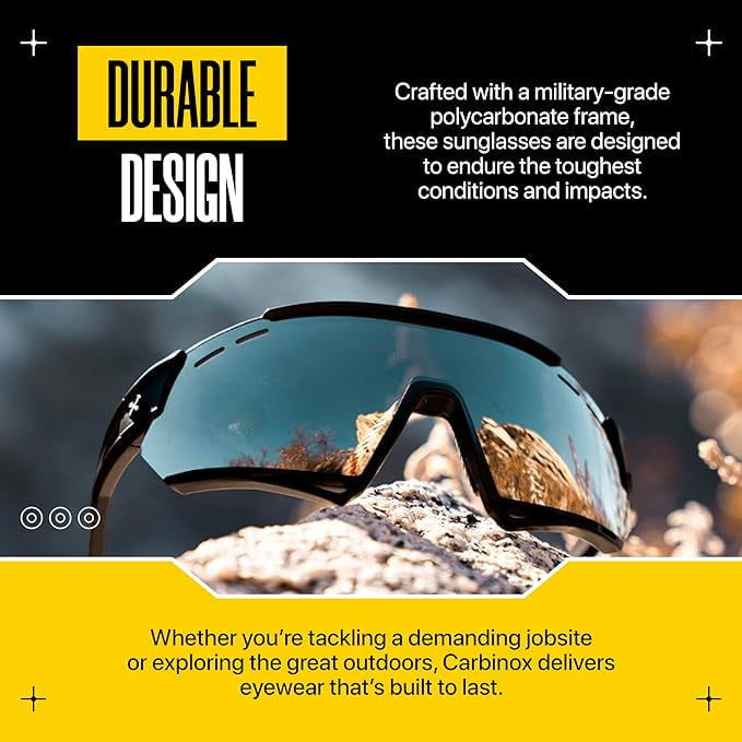 Carbinox Sports Sunglasses with Multiple Shield Lenses Anti-Glare, 100% UV Protection with Hard Case and Accessories, Black Frame