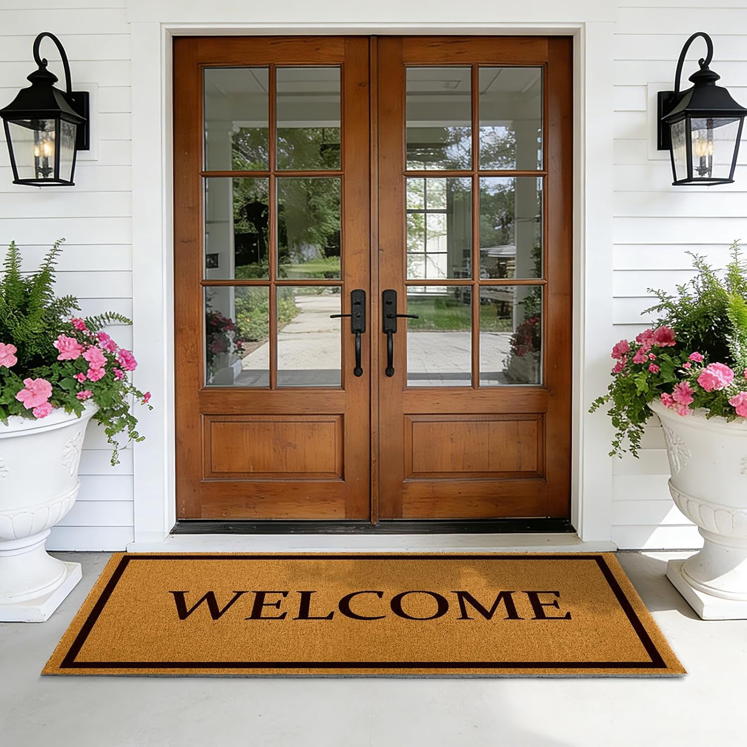 Welcome Long Doormat for Double Door Entrance, 24x59 Inch Heavy Duty Front Porch Rug with Non Slip PVC Backing, Extra Large Decorative Oversized Welcome Mat for Indoor Outdoor Entryway