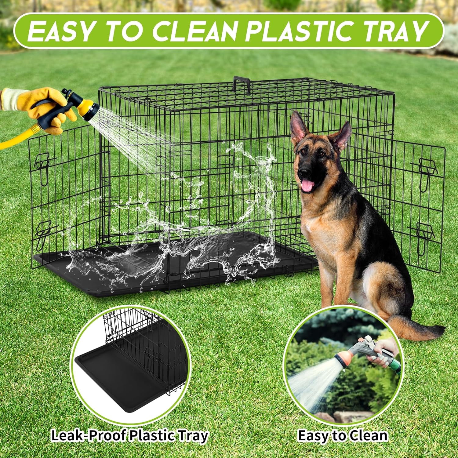 Dkelincs 36 inch Dog Crate for Medium Dogs Portable Foldable Dog Kennel Cage with 2 Doors, Handle, Removable Tray and Divider, Black