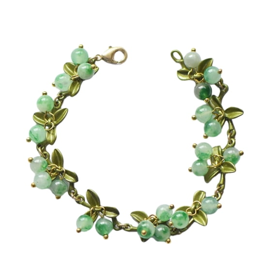 Yoetaun Sweet Spring Plant Bracelets for Women Vintage Statement Colorful Beads Cranberry Leaves Bracelet Bangle Female Jewelry Green
