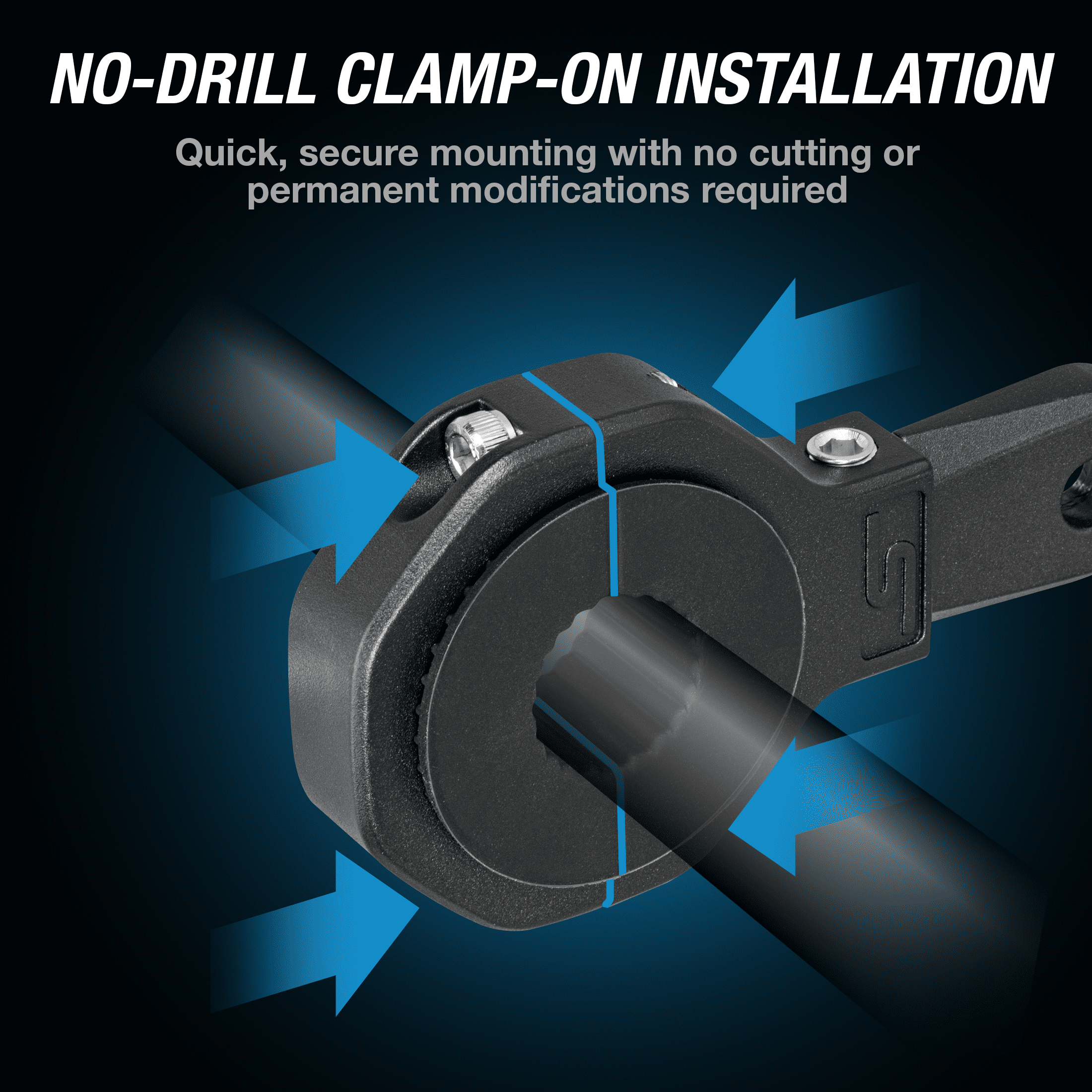 TYPE S Universal Tube Clamp Mount, No-Drill Bracket for 1” to 2” Tubes, Black, 1 Piece