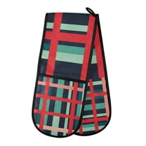 Yayeee Double Oven Mitt Kitchen Heat Resistant Baking 35" x7" Quilted Glove, Green Plaid