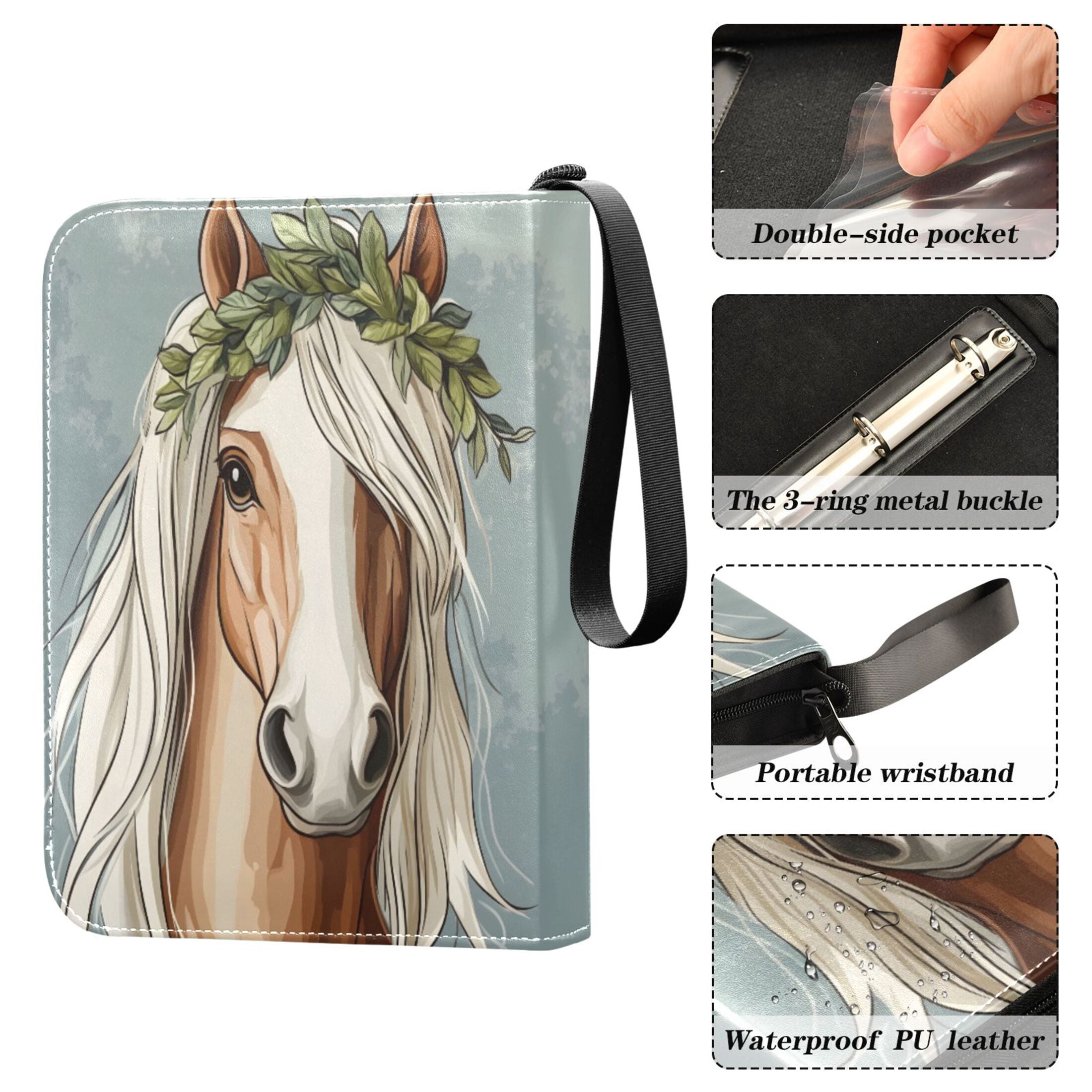 ALAZA Cartoon Horse Trading Card Binder 4 Pocket Cards Collection Album 400 Folder Holder