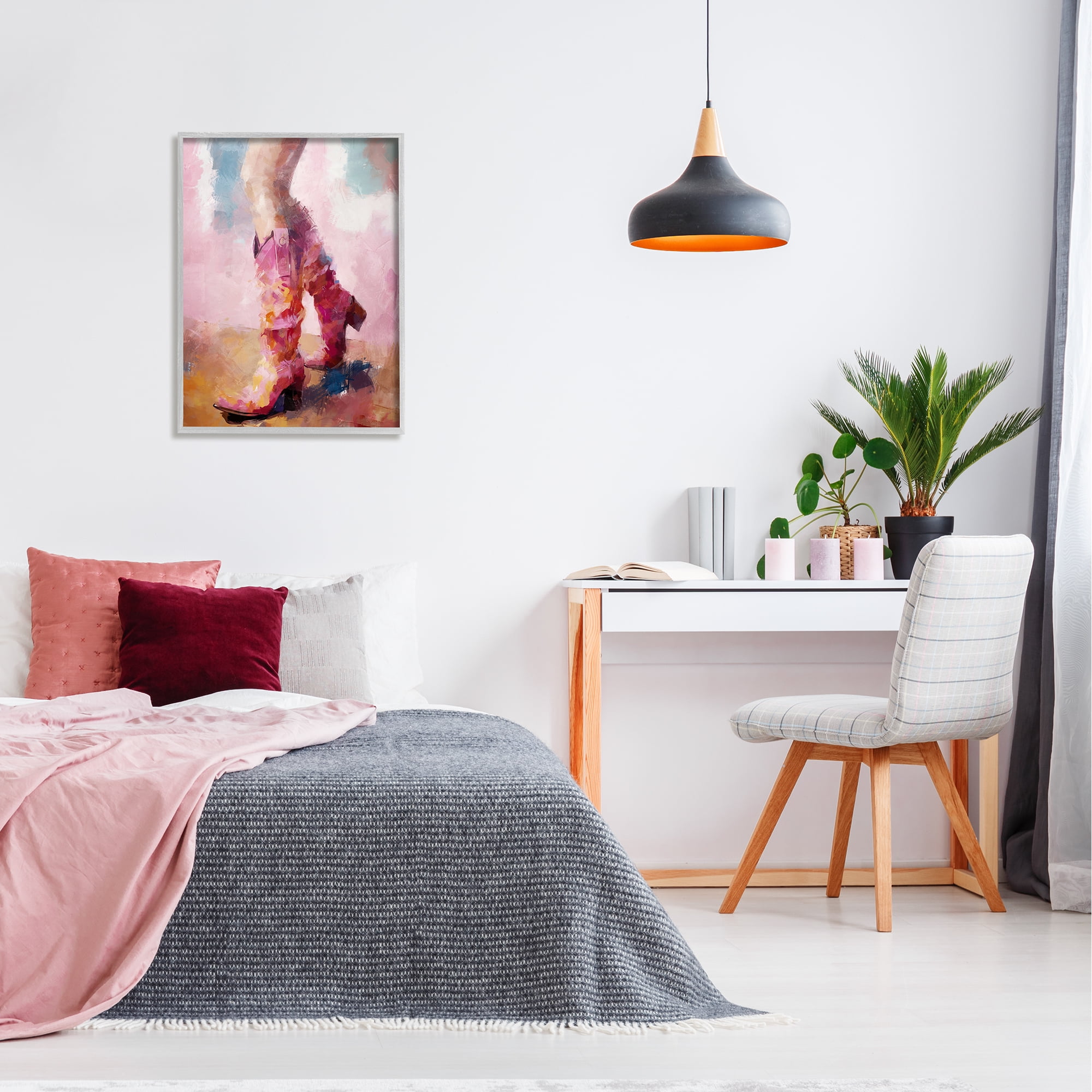 Stupell Industries Abstract Pink Cowgirl Boots Abstract Painting Gray Framed Art Print Wall Art, 24 x 30