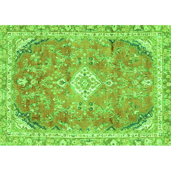 Ahgly Company Machine Washable Indoor Rectangle Abstract Green Modern Area Rugs, 5' x 8'