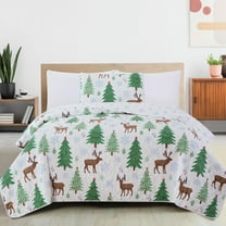 Great Bay Home Reversible Christmas Trees Reversible Quilt Set With Shams  (Twin, Deer / Trees / Snow)