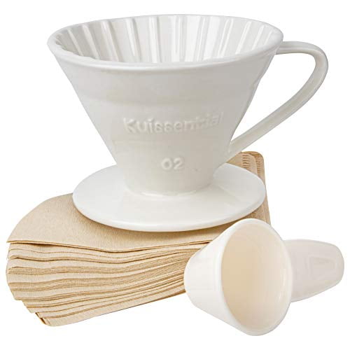 Kuissential Ceramic Coffee Dripper with 40 Filters and Coffee Scoop