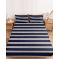 thumbnail image 2 of Twin Sze Fitted Sheet Set - Navy Blue Striped 2 Piece Bedding Sets 16" Deep Pocket Fitted Sheet with 1 Pillowcase, Farmhouse Country Minimalist Stripes Brushed Microfiber Hotel Luxury Bed Sheets, 2 of 9