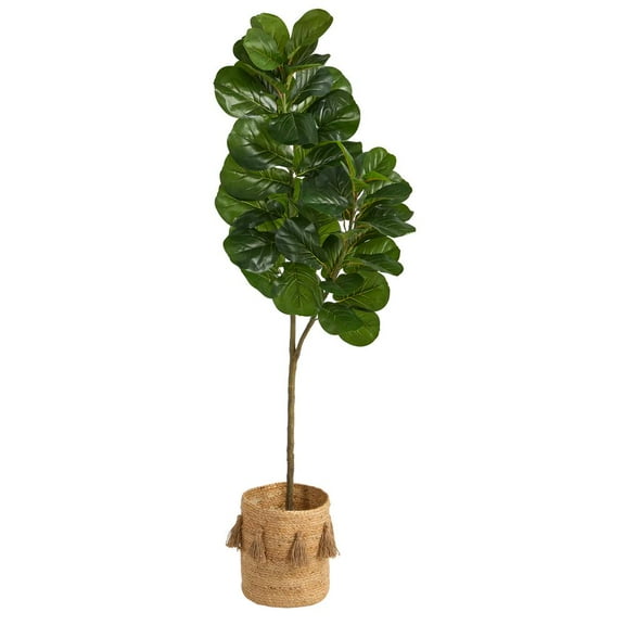 Nearly Natural 5.5ft. Fiddle Leaf Fig Artificial Tree in Handmade Natural Jute Planter