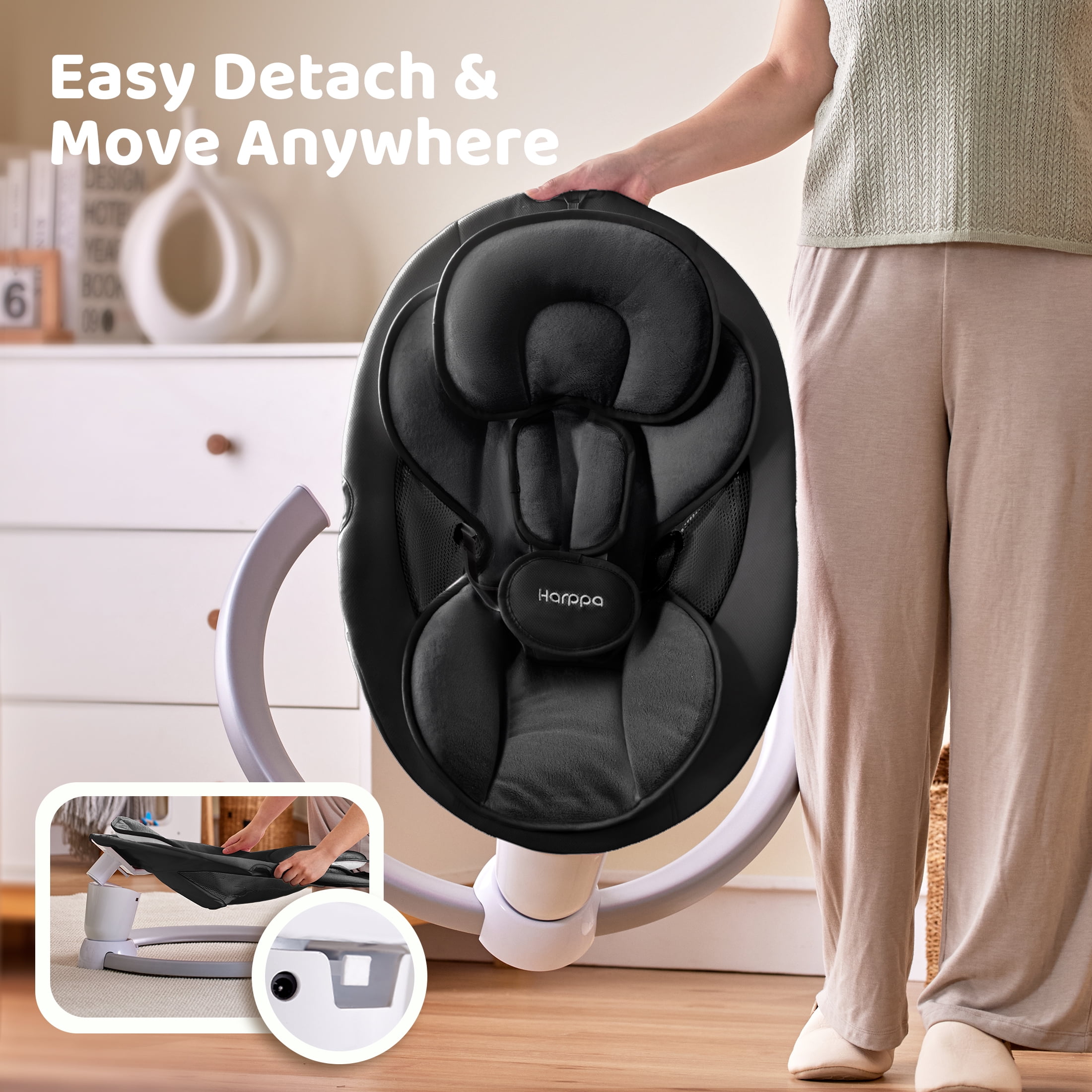 HARPPA Electric Baby Swing, Infant Swing with Remote Control, 5 Sway Speeds, Black