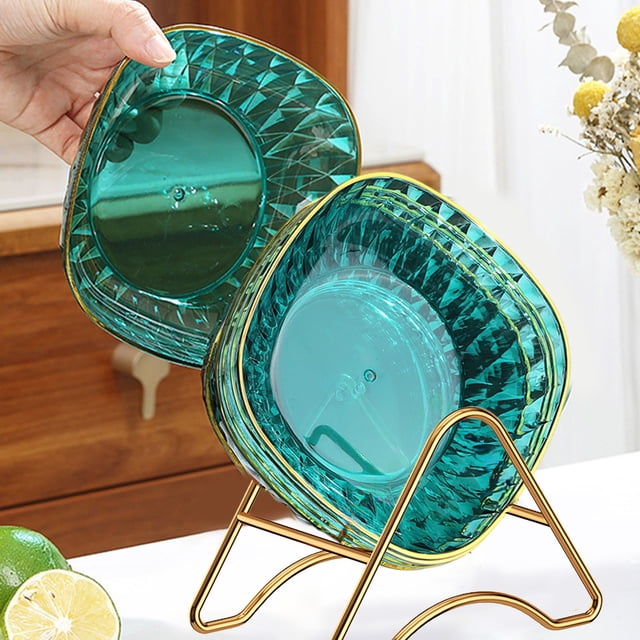Plastic Bone Plates with Storage Base for Dining Table Snack Fruit Dishes, Shell Bone Garbage Collector, Tray 4 Stackable Small Plates + 1 Holder