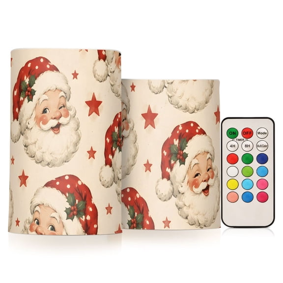 Xmas Santa Claus Flameless Candles Flickering with Remote and Timer Battery Operated LED Pillar Candle Set of 2