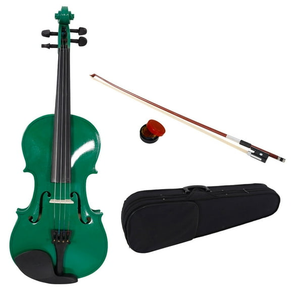 Green Violin Pack - 4/4 Full Size, Basswood Body, Maple Top - with Case, Bow & Rosin for Adult Learners & Enthusiasts
