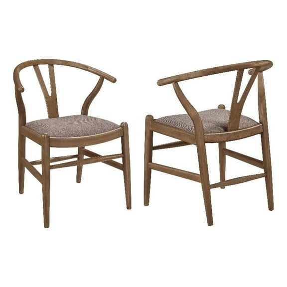 Ellie Dining Chair Set of 2- Y Shape Back- Fabric Seats- Walnut Brown