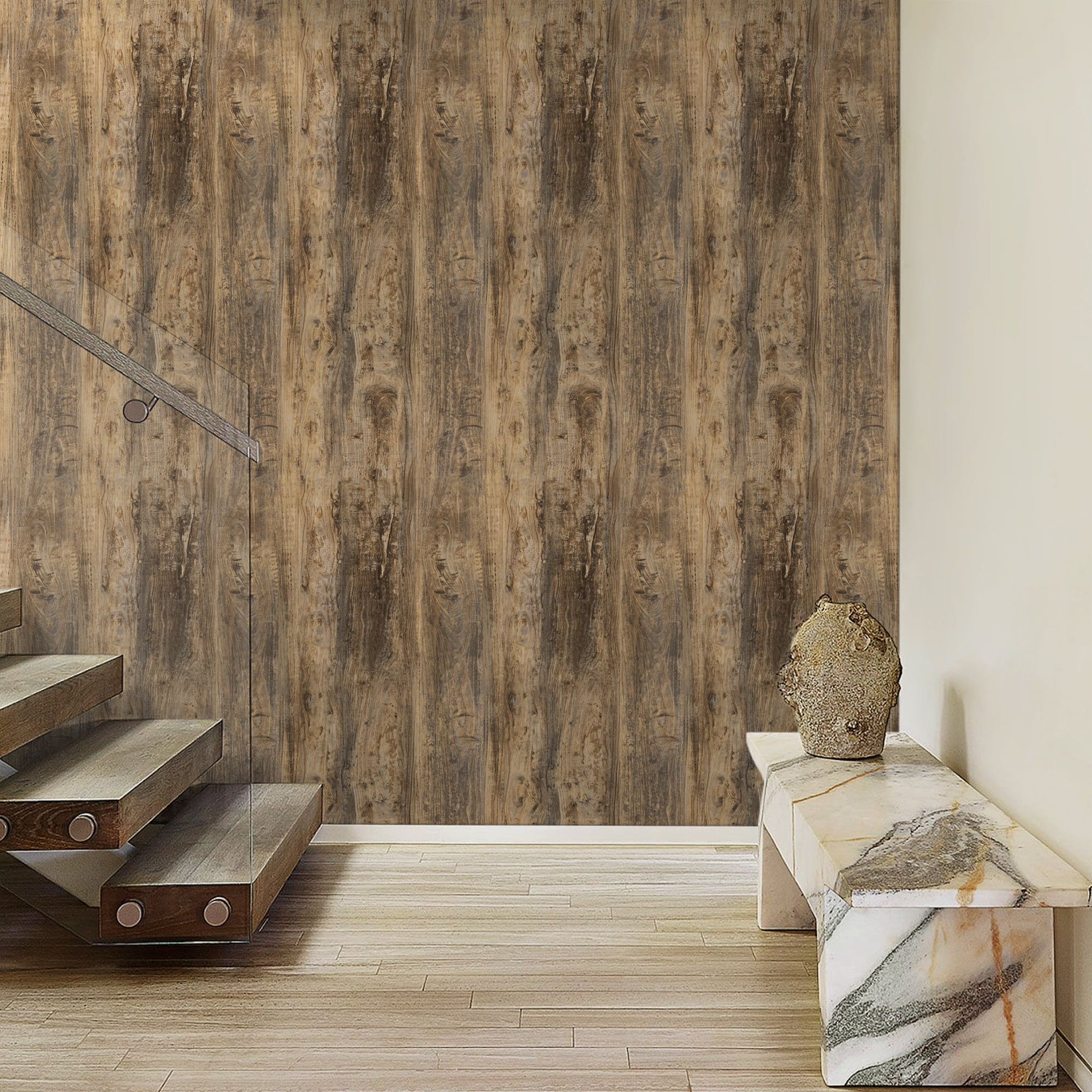 Abyssaly 15.7" x 394" Brown Wood Grain Contact Paper Peel and Stick Wallpaper Antique Wood Contact Paper for Cabinets, Self-Adhesive Detachable Wood-Facing Wallpaper for Countertop Drawer
