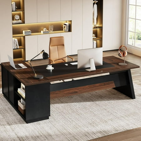 Tribesigns 78-Inch L-Shaped Executive Desk, Large Office Desk with Drawers and Lateral File Cabinet, Modern Computer Desk for Home Office, Walnut & Black