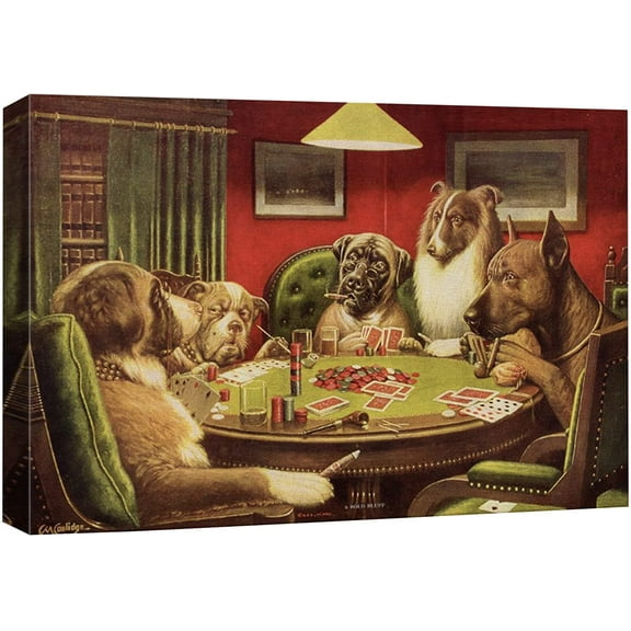 Aaheei Canvas Wall Art Dogs Playing Poker Style Artwork, Classic Inspired Animal Illustration with Bold Visual Theme for Living Room or Office Decor, Ready to Hang, 8 x 10 in
