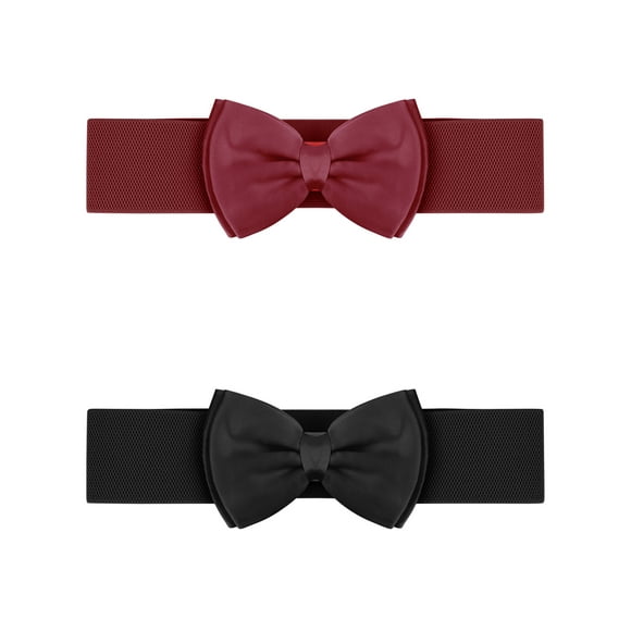 Cinturones elásticos de 2 piezas INSPIRE CHIC para mujer, con lazo, ancho de 2.4", elegante y lindo, para cinchar la cintura en vestidos de boda, talla 24 - 32", negro + rojo vino