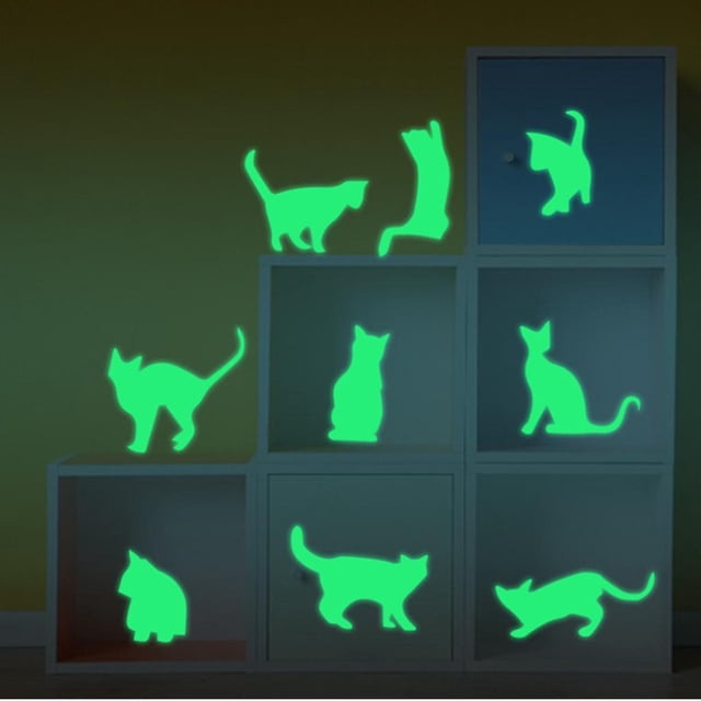 Calcomanías en habitación perfecl Etiqueta de del tejado Decoración para hogar 9x gato Pegatinas que brillan en la oscuridad