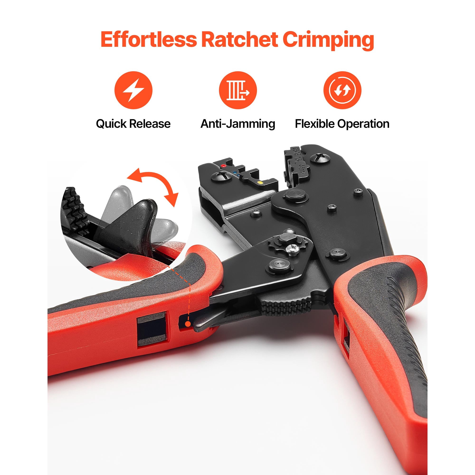 KFFKFF Ratcheting Wire Crimper Tool, 22-10 AWG Electrical Terminal Pliers with Adjustable Force, Clear Metric & AWG Markings, Quick Release Design for Versatile Applications