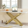 thumbnail image 3 of Tribesigns 55" Long Sofa Table, Modern Marble Console Table Behind Sofa Couch, Narrow Rectangular Entryway Table for Living Room, Office, Coffee Bar, Front Hall, Hallway, Balcony, Gold & White, 3 of 7
