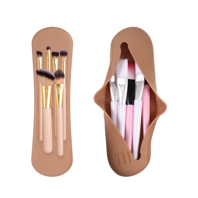 Soidarity Soporte para brochas de maquillaje de silicona hecho con estuche para brochas de maquillaje organizador de brochas de maquillaje seguro Ayudas para vestirse con gancho de botón marrón