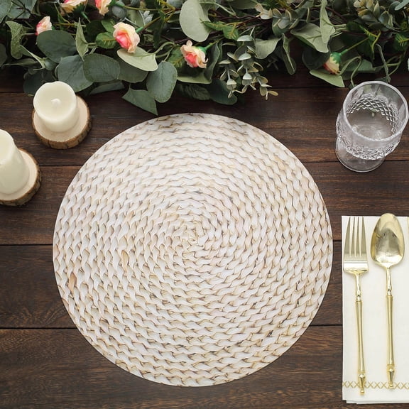 6 Disposable 13 in Woven Rattan Design Paper Round Charger Plates