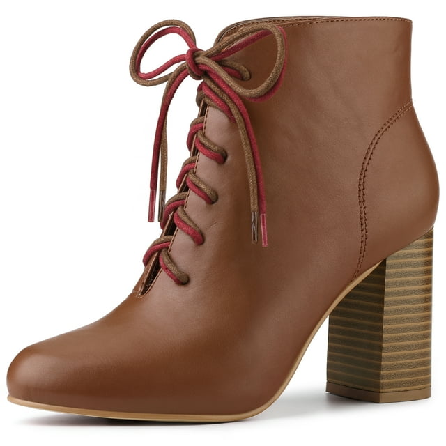 BLISSFUL STEP Bottines à Talons Épais Bout Rond pour Femmes