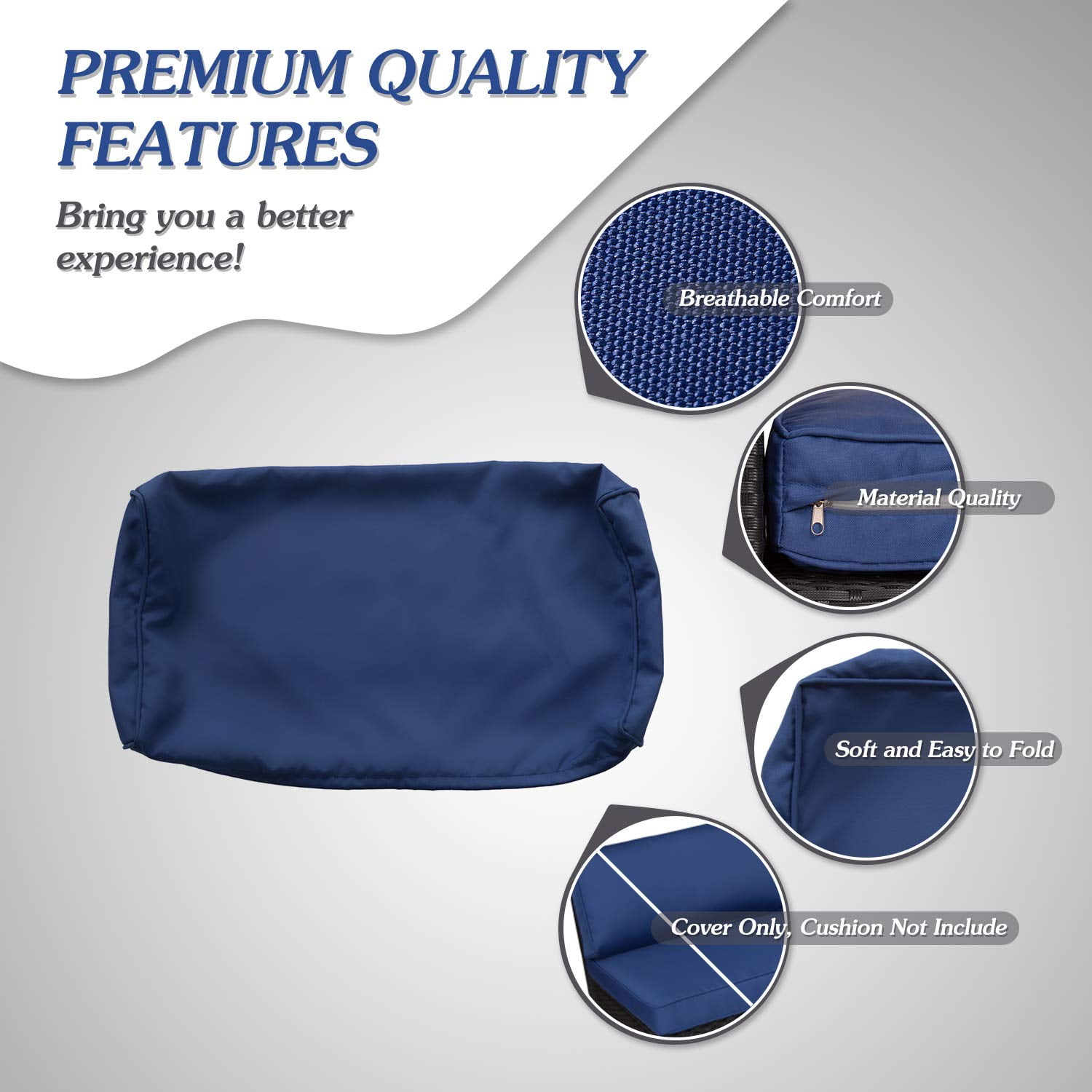 Kinsuite Patio Cushion Covers 14Pcs Patio Sectional Sofas Cushion Cover, Waterproof Replacement Cushion Slipcovers Set for 7pcs Outdoor Wicker Couch, Dark Blue