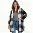 thumbnail image 5 of Christmas Women's Plaid Printed Fleece Thick Coats, Button-Down Hooded Sweater with Pockets, Fall Causual Outfits, 5 of 7