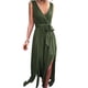 thumbnail image 1 of Txlixc Vestido de mujer de color sólido sin mangas, cuello en V profundo, cruzado, vestido de piernas altas Txlixc  moda, 1 of 7