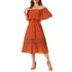 thumbnail image 4 of INSPIRE CHIC Vestido de Mujer con Mangas de Volante, Off The Shoulder, con Volantes y Inserción de Encaje, Maxi Vestidos XS Naranja Quemado, 4 of 6