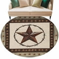 thumbnail image 2 of Country Texas Star Round Area Rug 5 FT, Non Slip Bedroom Area Rug, Brown Farmhouse Vintage Wooden Washable Soft Circular Carpet Non-Shedding Floor Mat for Kitchen Dining Room Foyer Balcony Dorm, 2 of 9