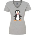 thumbnail image 3 of Inktastic Cute Penguin, Penguin With Red Bow Tie Women's V-Neck T-Shirt, 3 of 5