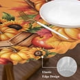 thumbnail image 3 of Yellow Pumpkins Fall Round Tablecloth, Fitted Table Cover with Elastic for 55"-60" Round Tables, Harvest Thanksgiving Botanical Leaves Table Cloth Outdoor Indoor Dinning Party Waterproof Tablecloths, 3 of 7