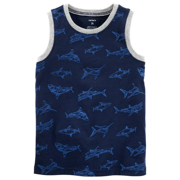 Carter's Little Boys' Shark Jersey Tank, Blue, 6 Months