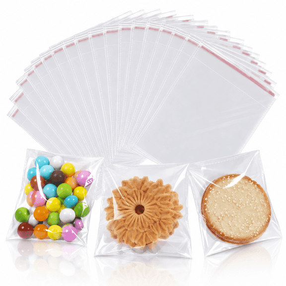 300 Pcs Clear Resealable Cellophane Bags 3 x 3 inch Self Adhesive Bags Self Sealing Cello Bags Plastic Sealable Bags for Candy Cookies Small Items