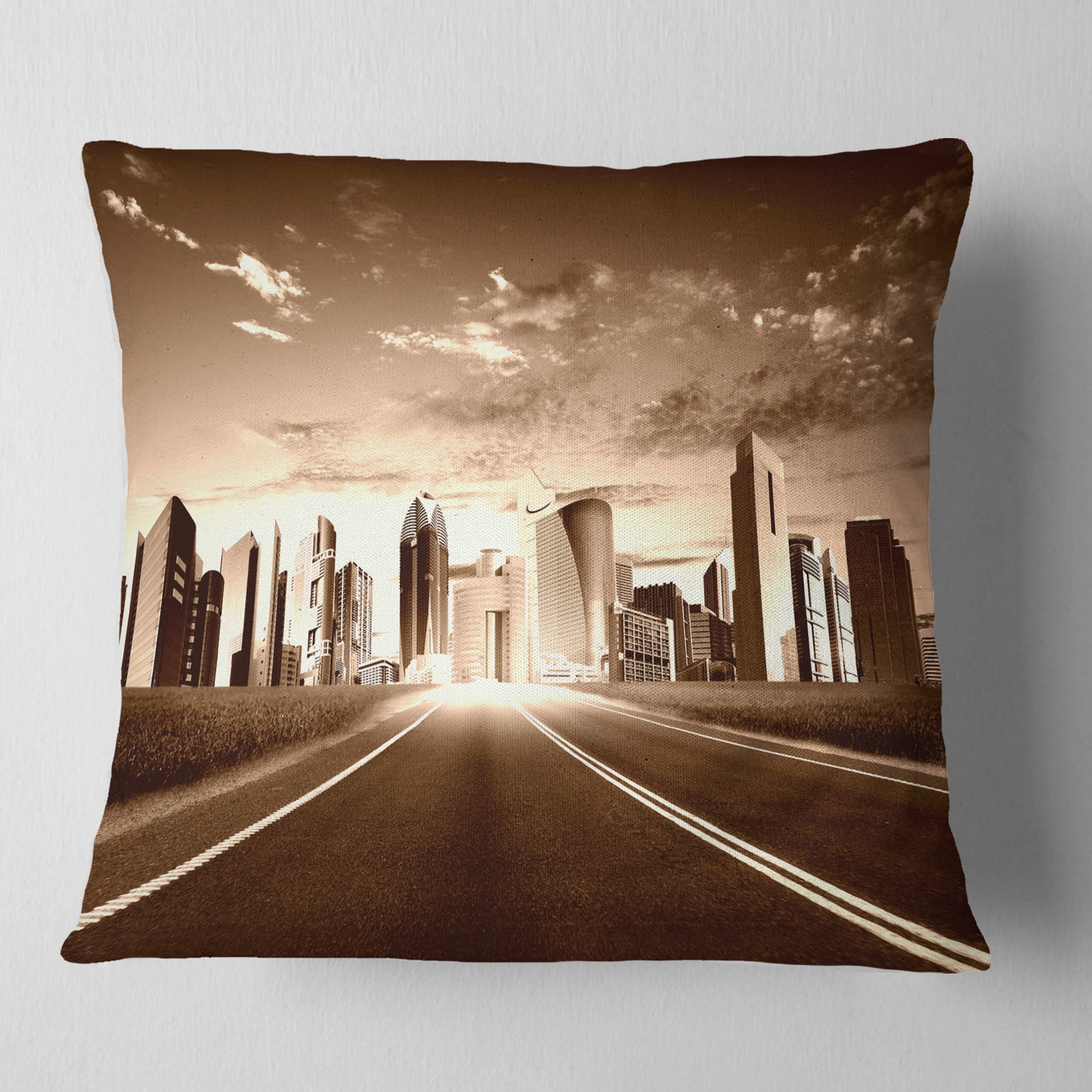 Designart Modern City and Road - Cityscape Throw Pillow - 16x16