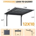 thumbnail image 6 of AECOJOY 12'x10' Lean to Hardtop Metal Carport Gazebo, 10x12 Outdoor Freestanding Pergola Gazebo on Clearance for Patio, Large Pergolas and Gazebos with Heavy Duty Steel Roof Awnings for Decks, 6 of 7