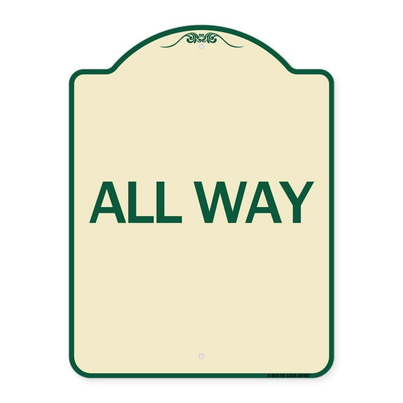 SignMission Designer Series Sign - All Way | Tan & Green 18" x 24" Heavy-Gauge Aluminum Architectural Sign | Protect Your Business & Municipality | Made in the USA