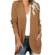 Babysbule Cardigans for Women Women Casual Soild Long Sleeve Pocket Plush Long Knit Cardigan Sweater