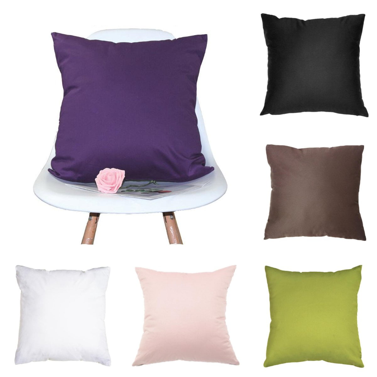 Solid Color Cotton Cushion Cover Throw Pillow Case Sofa Bed Couch 18x18inch 