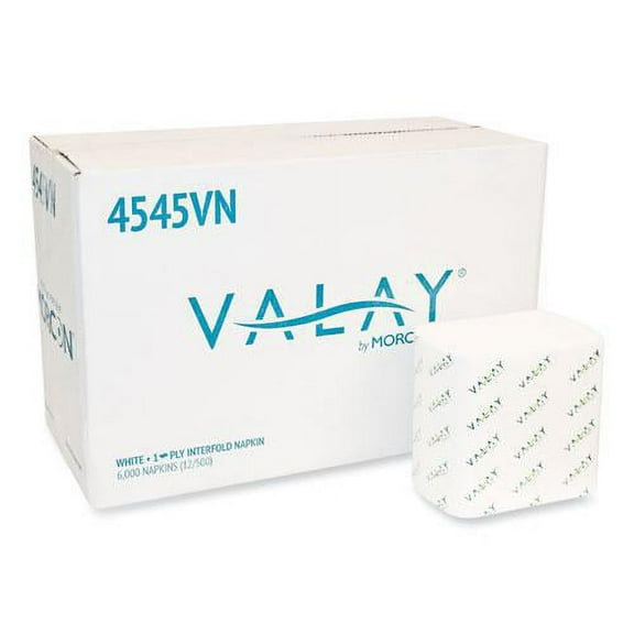 1Pc Morcon Tissue Valay Interfolded Napkins, 1-Ply, White, 6.5 x 8.25, 6,000/Carton (4545VN)G7