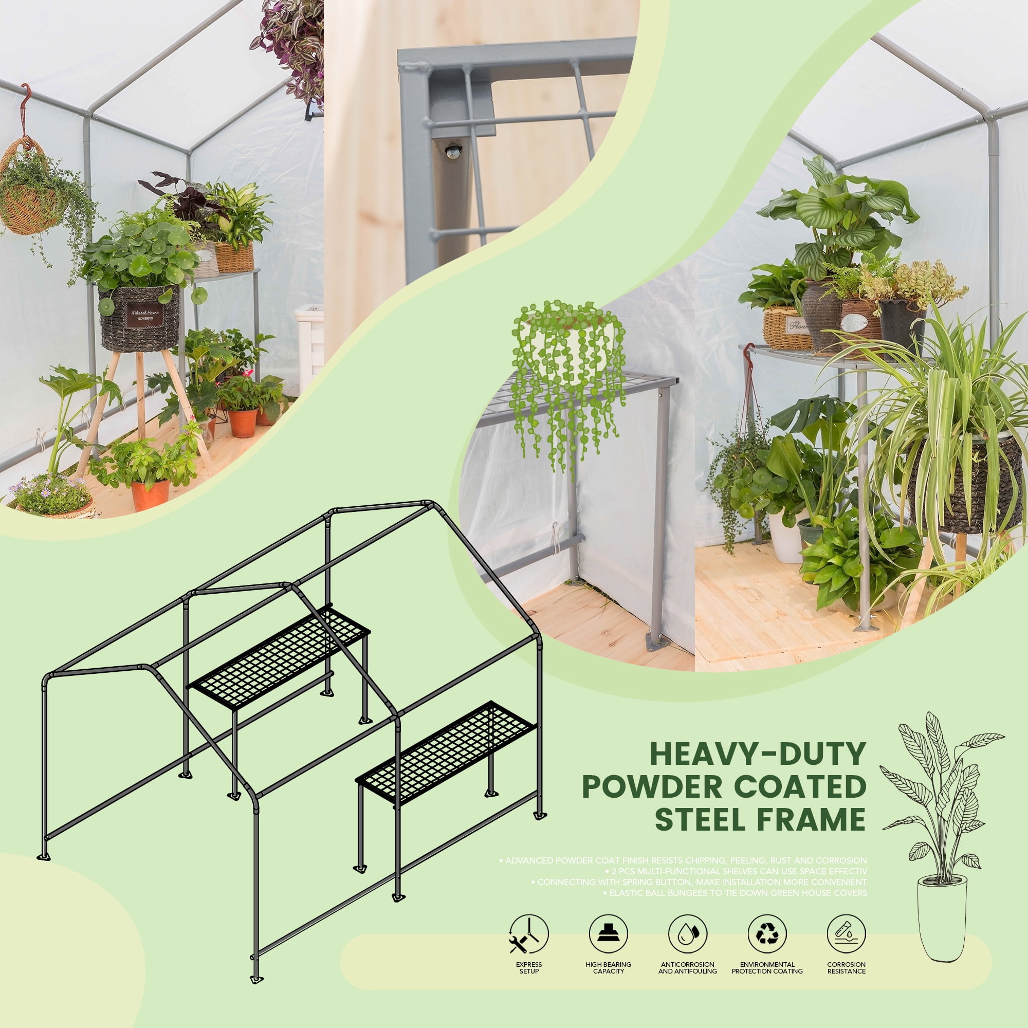 6'X8' GREEN HOUSE WITH 2X4' PLANT SHELF